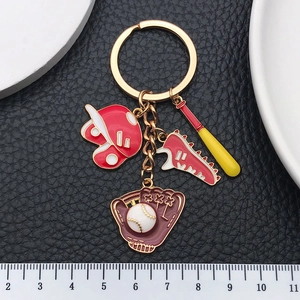 Creative red baseball gear keychain with helmet sneaker bat and glove charms