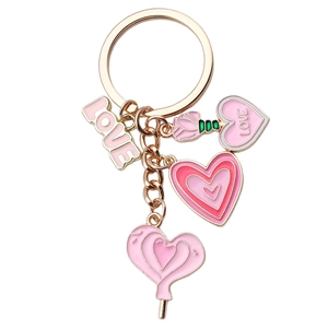 Pink heart and rose gold keychain with LOVE charms for couples' gift and accessory