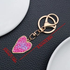 Pink heart leopard print keychain with I Love You text and golden metal ring