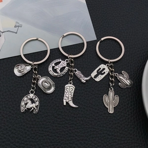Antique Silver Zinc Alloy Western Cowboy Keychain Retro Horse Hat Boots Cactus Pendant Niche Keyring For Men Women Jewelry Gift