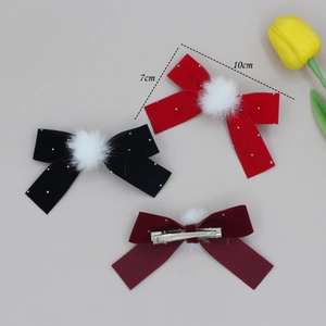 Set di fermagli per capelli in velluto con fiocchi, strass e pon pon rossi e neri