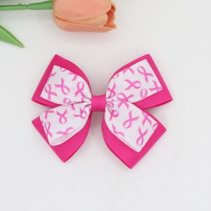 Fermaglio per capelli con fiocco in nastro grosgrain stampato con nastro rosa per bambine