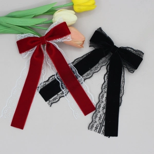 Velvet Lace Bow Hair Clip Long Ribbon Streamer Handmade Sweet Alligator Clip Women Girls Fashion Hair Accessories
