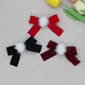 Molletta per Capelli con Fiocco in Velluto per Donna Fermagli per Capelli Dolce Principessa con Palla di Pelo Sintetica Strass Accessori per Capelli Fatti a Mano