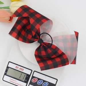 Classic red and black plaid ribbed bow hair clip weighing 11g for a sweet princess look