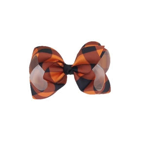 Orange and black buffalo plaid ribbon bow hair clip for girls, classic checkered hairband