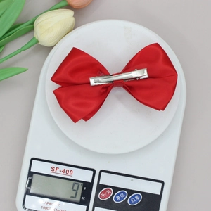 Elegant red satin ribbon bow hair clip for women, lightweight hair accessory weighing 9g
