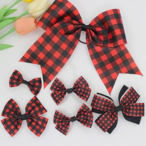 Red Black Buffalo Plaid Ribbon Bow Hair Clip Set Sweet Princess Hair Tie For Girls Christmas Party Hair Accessories