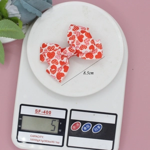 Valentine's heart print bow hair clip, 8.5cm length, lightweight red and white hair accessory