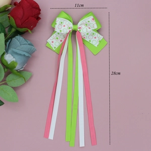 Bandeau à nœud en ruban côtelé fleuri avec de longs glands colorés pour filles 28cm