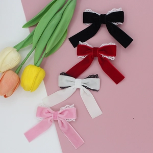 Handgefertigte Süß Samt Spitze Schleife Haarspangen Paar Einfach Retro Prinzessin Pony Clip Damen Mädchen Täglich Haarschmuck