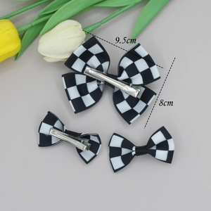 Classic black and white checkered ribbon bow hair clip set for women hair styling