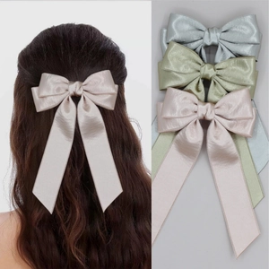 French Style Satin Ribbon Bow Hair Clip Long Streamer Oversized Elegant Sweet Hair Accessory For Women Girls Party Daily