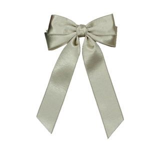 French style satin bow hair clip with long ribbons in champagne silk finish