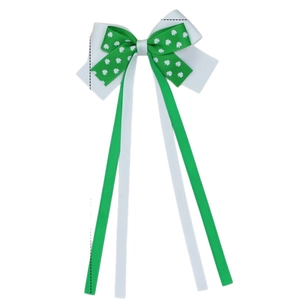 Saint Patrick's Day green clover print bow hair clip with long ribbons for girls