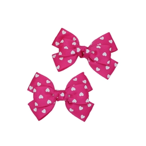 Paire de nœuds pour cheveux rouge rose côtelés avec motifs de cœurs blancs pour filles
