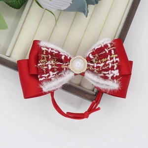 Elastico per Capelli con Fiocco a Doppio Strato per Ragazze Tweed Satin Perla Artificial Elastico Corda per Capelli Principessa