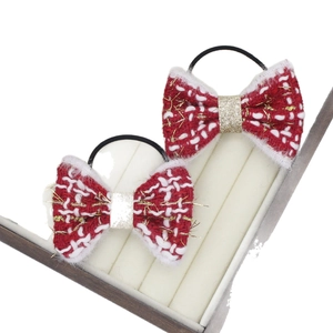 Lot de deux élastiques à cheveux nœuds tressés rouge et blanc avec fils dorés brillants