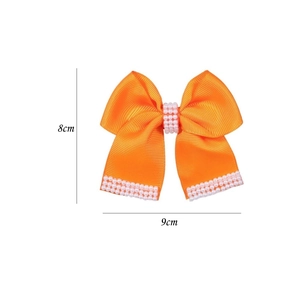 Barrette nœud orange de 9 cm avec perles élégantes pour accessoires cheveux de fille