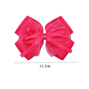 Rose red layered organza bow hair clip for girls, 11.5cm width minimalist hair accessory