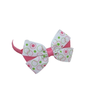 Serre-tête noeud rose et blanc en ruban côtelé avec motifs cercles pour filles