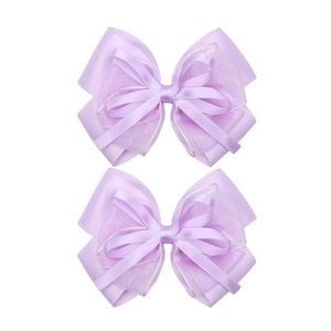 Lavender purple chiffon bow hair clips for girls, set of two minimalist hair accessories