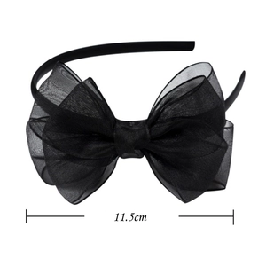 Serre-tête élégant à nœud en tulle noir multicouche pour filles, largeur de 11,5 cm
