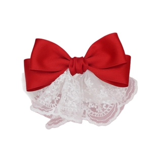 Grande fermaglio per capelli con fiocco rosso e pizzo bianco ricamato stile Lolita