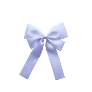 Elegant lavender satin ribbon bow hair clip with long streamers on white background