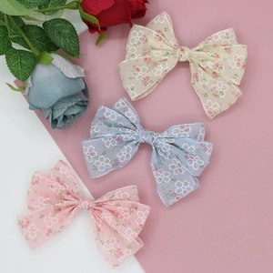 Pince à Cheveux en Chiffon Surdimensionnée pour Filles Imprimé Floral de Cerisier Grand Nœud Doux Style Pastoral