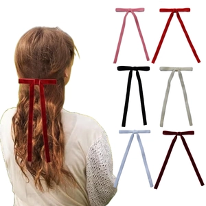 Handmade Velvet Ribbon Bow Hair Clip For Girls Long Streamer Alligator Clip Princess Hair Accessory Solid Color Hairpin