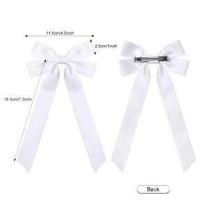 White satin bow hair clips for girls with long ribbons and metal alligator clips