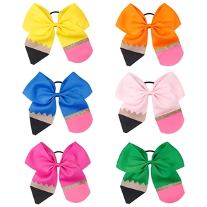 Set di 6 fiocchi per capelli colorati da 5 pollici a tema matita per studenti e scuola