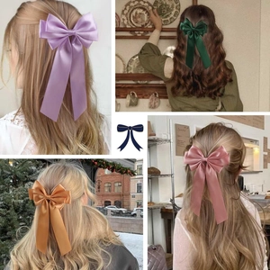 Elegant multi-layered satin ribbon bow hair clips in four soft colors for women hair styling
