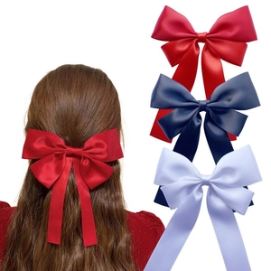 Girls Large Satin Ribbon Bow Hair Clip French Style Double Layer Bow Alligator Clip Elegant Hair Accessory For Kids Hairpin