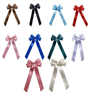 Set of 10 colorful ballet style satin ribbon bow hair clips with long streamers for girls