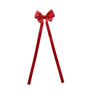 Elegant red satin ribbon bow hair clip with long streamers for girls and women