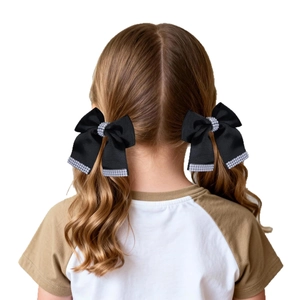 Paire d'élégantes pinces à cheveux à nœuds en gros-grain noir avec perles pour filles
