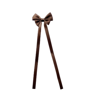 Elegant coffee brown satin ribbon bow hair clip with long streamers for women