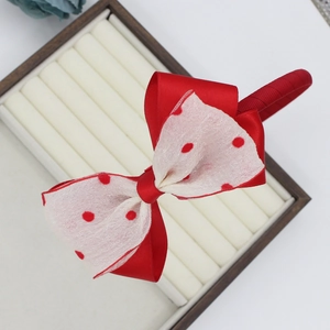Sweet red polka dot tulle bow headband for girls with double-layer satin and gauze ribbon