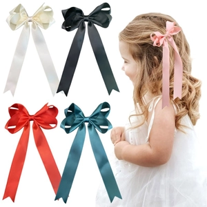 Satin Ribbon Bow Hair Clips For Girls Long Streamer Double Layered Bowknot Alligator Clip Balletcore Kids Hair Accessories