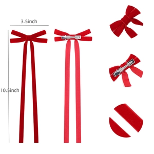 Barrette à cheveux nœud en velours rouge avec de longs rubans pour filles
