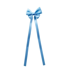 Elegant light blue satin ribbon bow hair clip with long flowing streamers for women
