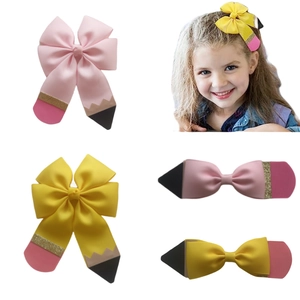 Kinder Bleistift Form Ripsband Schleife Haarspangen Für Mädchen Preppy Stil Schulanfang Gelb Rosa Haarnadeln Zubehör