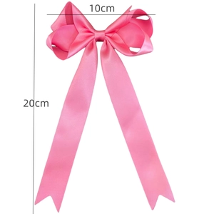 Pink satin ballet style double layer bow hair clip with long tassels for girls