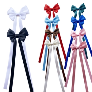 Elegant Satin Long Ribbon Bow Hair Clip Princess Handmade Alligator Clip Hair Accessory For Kids Girls Solid Color Decoration