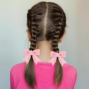 Lot de deux barrettes à nœuds en velours rose style ballet pour couettes fille