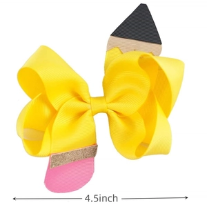 4.5 inch yellow ribbed ribbon pencil bow hair clip with alligator clip for girls