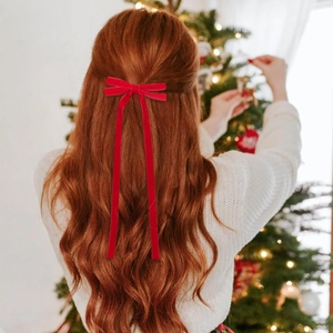 Élastique à Cheveux avec Nœud en Velours et Long Ruban Barrette Fait Main Style Princesse Accessoires pour Femmes Filles