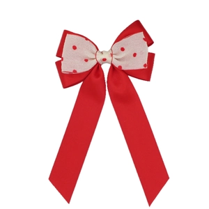 Red polka dot chiffon bow hair clip for girls with elegant satin ribbon detail